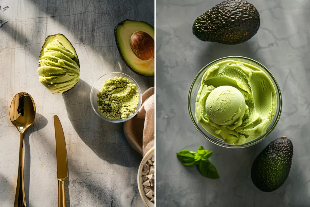 Trendy avocado ice cream served in fine dining and homemade at home