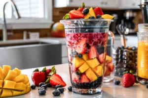 Fresh fruits and tools for making frozen fruit ice pops