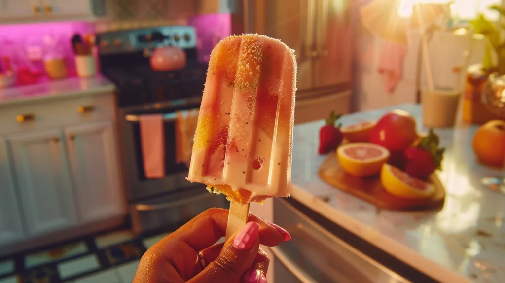 Frozen fruit ice pop served on a warm day