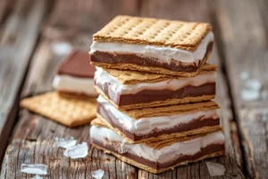 Frozen S'mores stacked with visible creamy layers