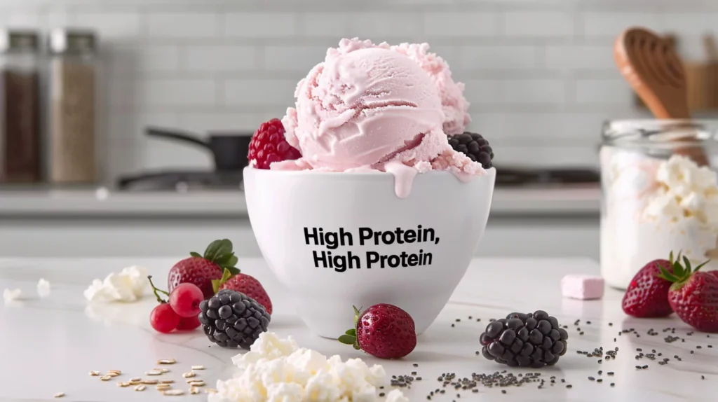 Cottage cheese ice cream with high-protein healthy ingredients