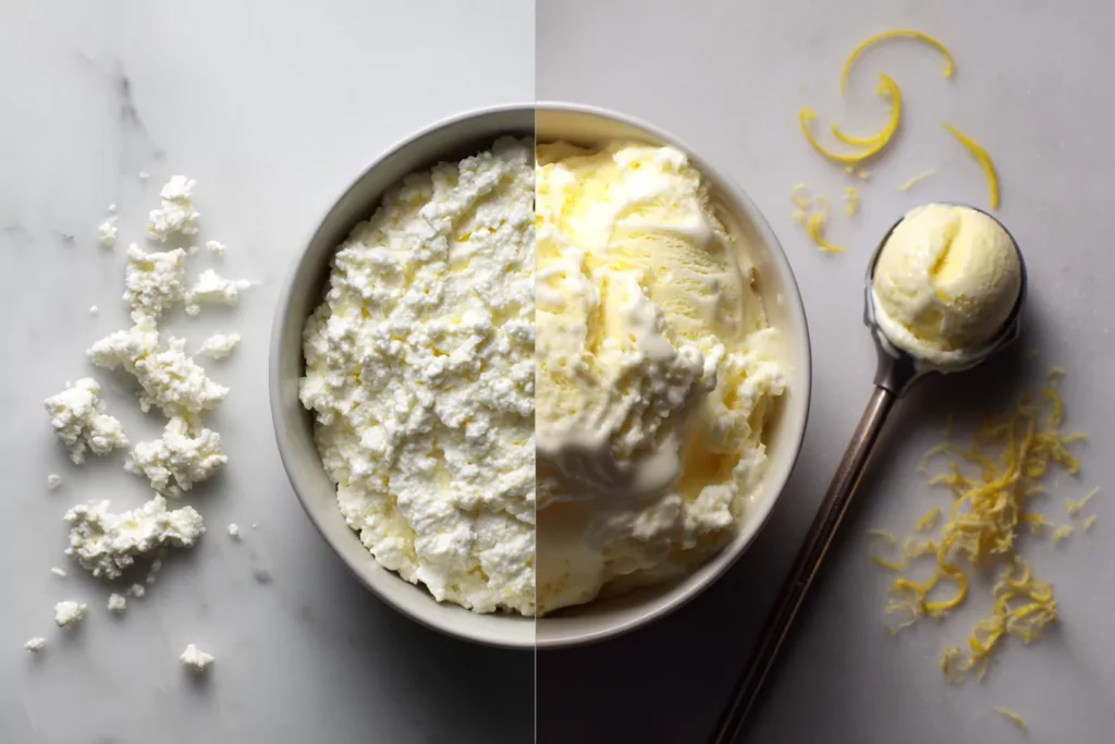 Cottage cheese transforming into lemon ice cream