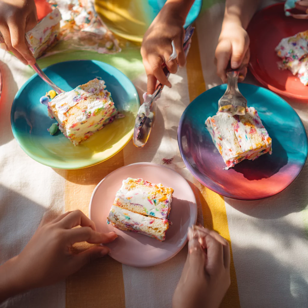 Slices of Labubu Ice Cream Cake served