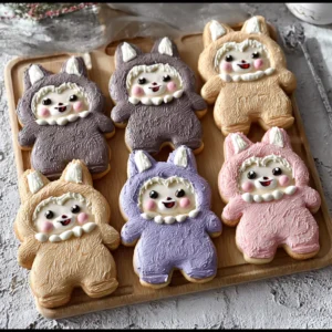 Labubu cookies decorated with colorful icing