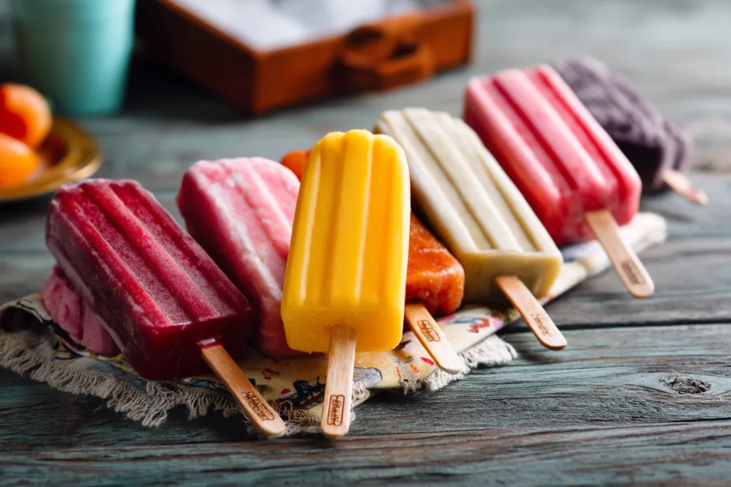 Classic popsicles with modern mango flavor in nostalgic setting