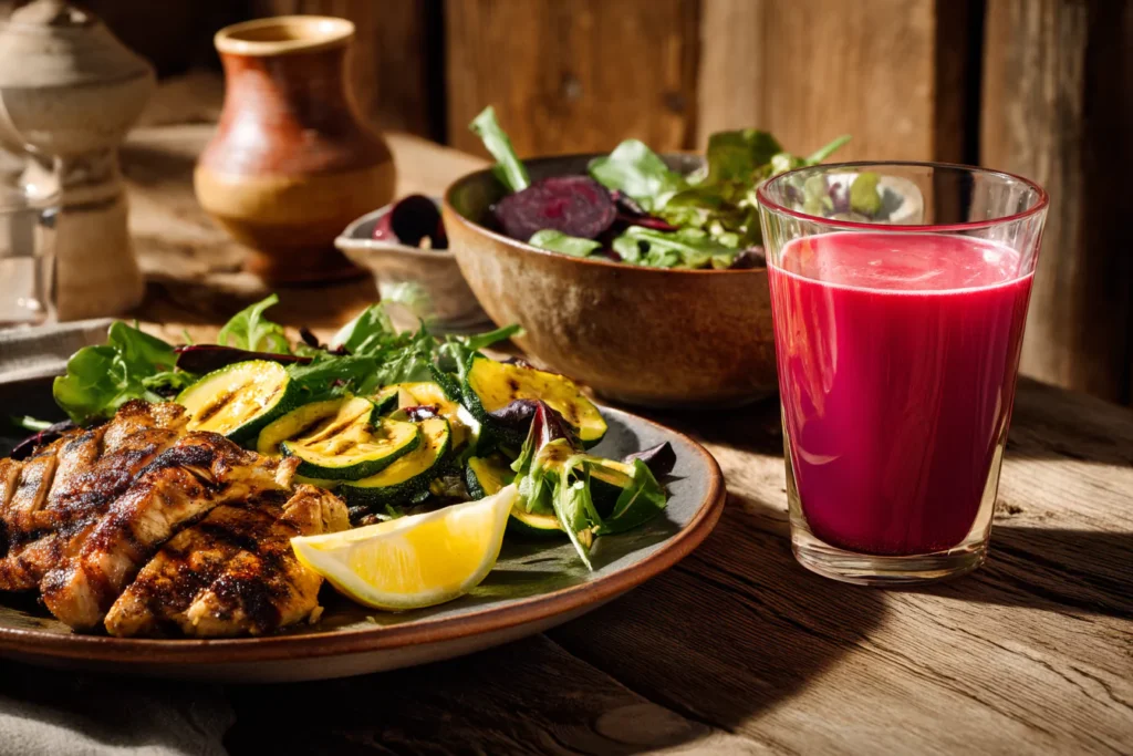 Sauteed Zucchini Recipe Served with Grilled Chicken and Salad