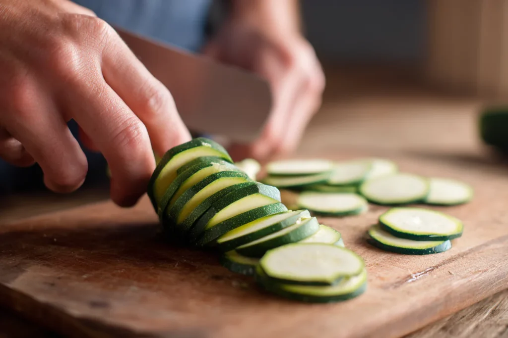Slicing Zucchini for Sauteed Zucchini Recipe