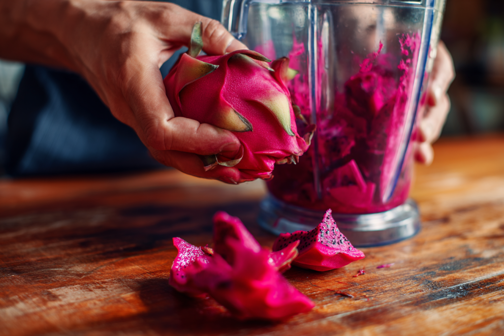 scooping pitaya for juice