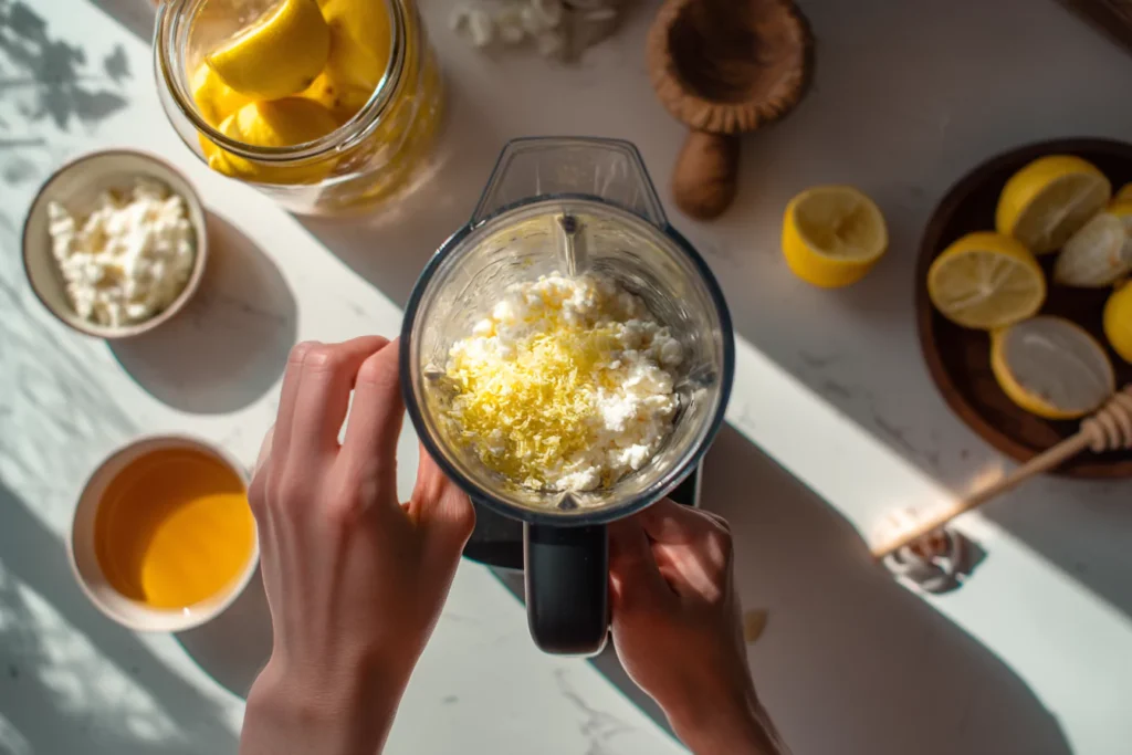 Preparing step-by-step jar of lemons cottage cheese ice cream recipe