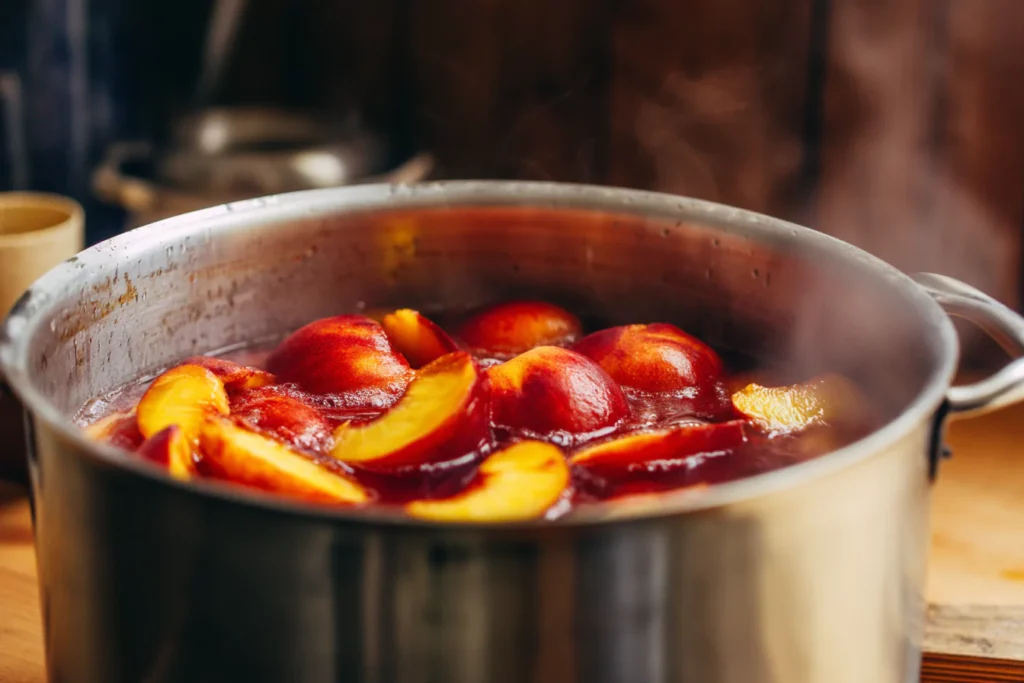 Simmering nectarines with vanilla for preserves