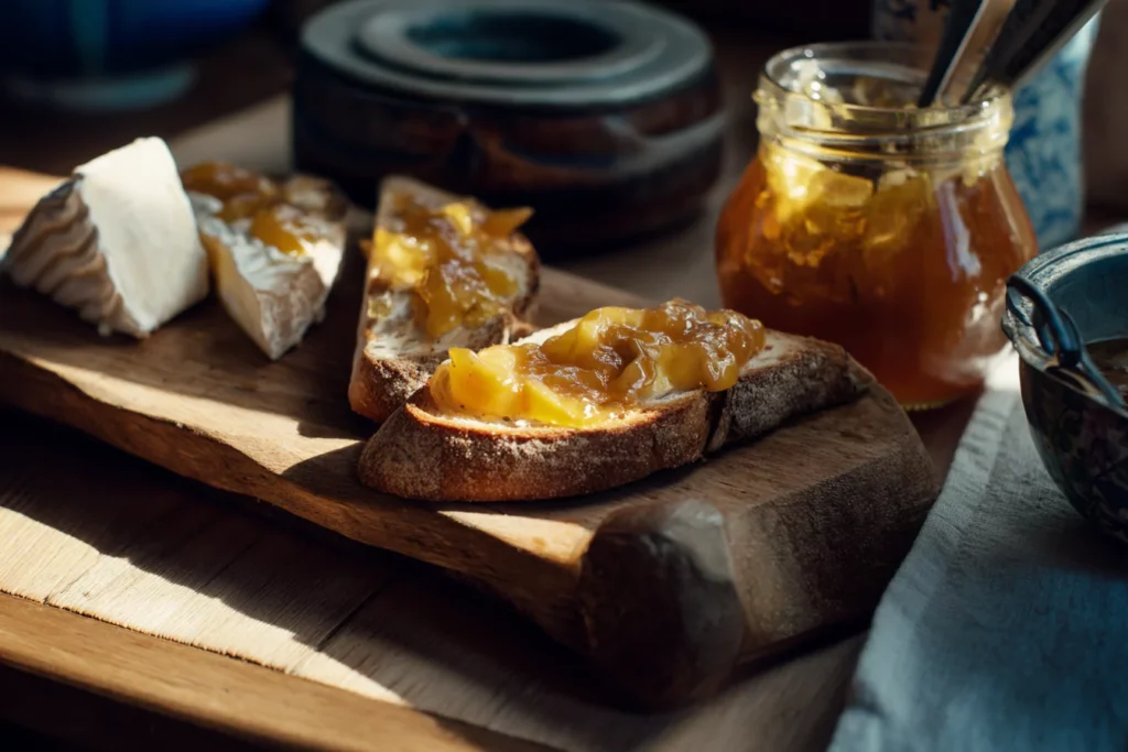 Vanilla and Nectarine Preserves served with toast and cheese
