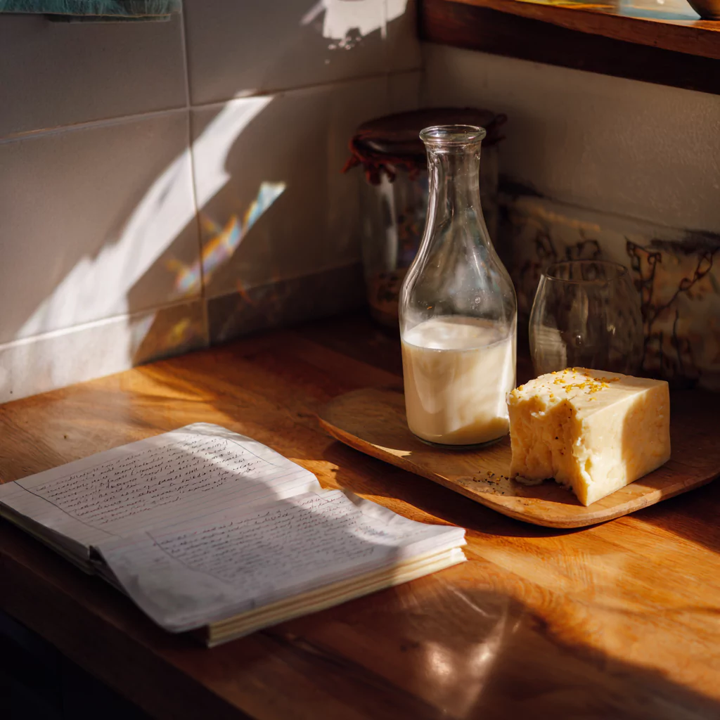 Ingredients for lactose-free low FODMAP recipes on a kitchen counter
