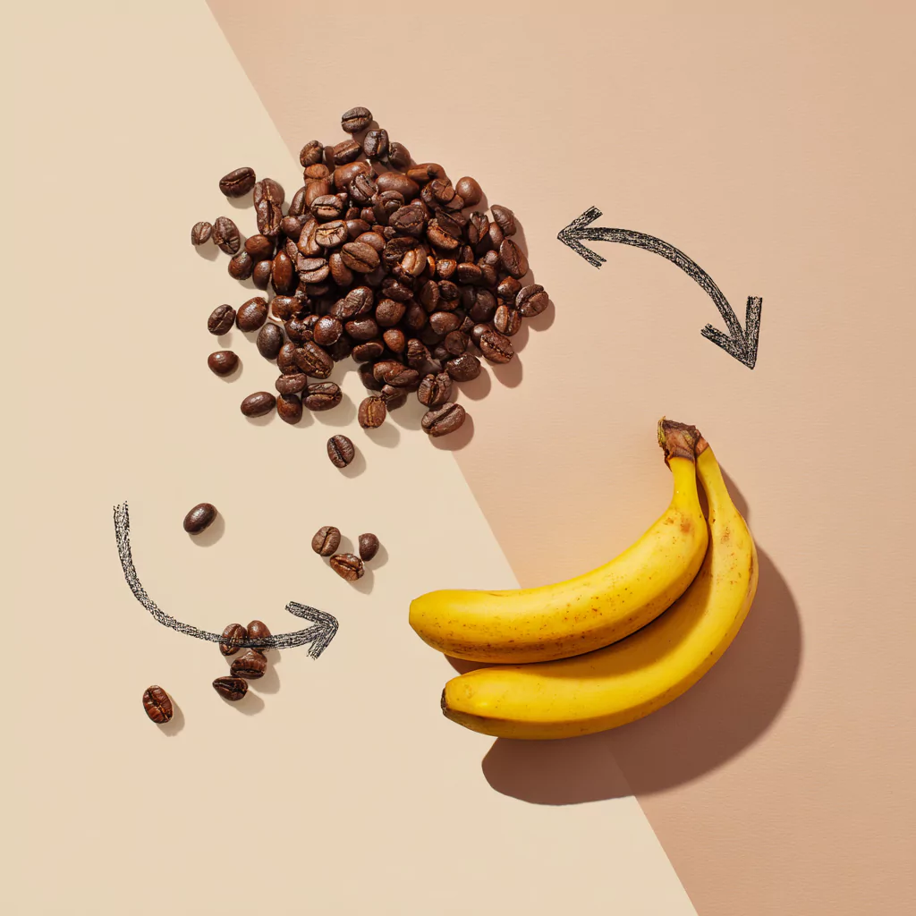 Coffee beans and banana side by side showing flavor harmony for syrup