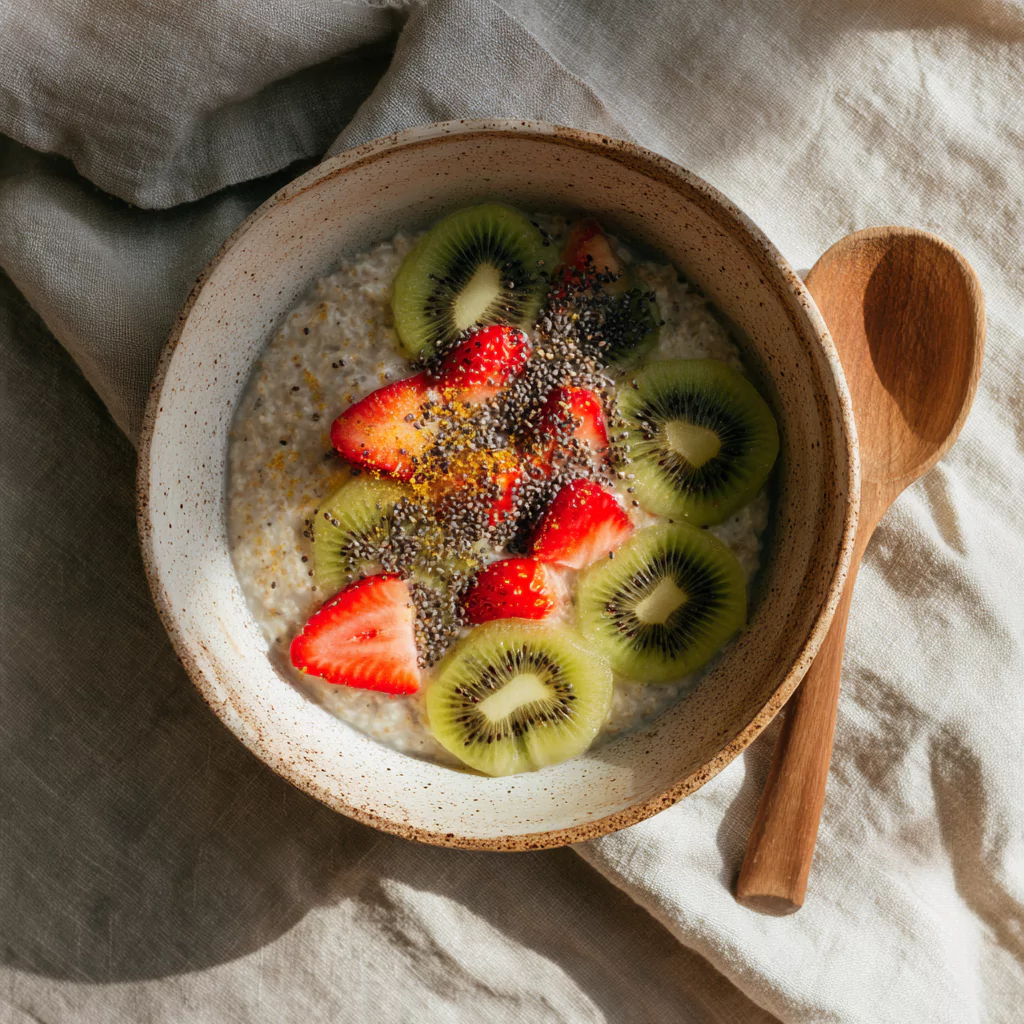 low FODMAP porridge recipe with kiwi and strawberries