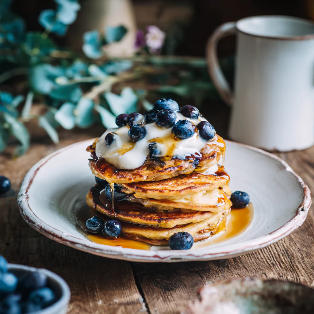 FODMAP banana pancakes dairy free served with toppings