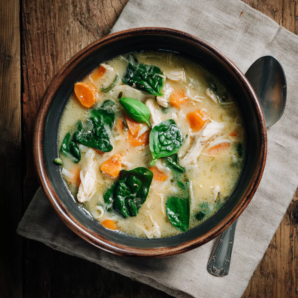 FODMAP friendly soup dairy free in rustic bowl