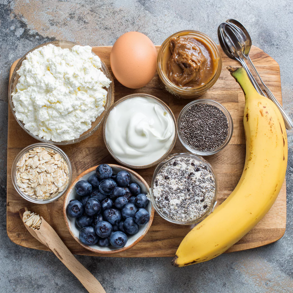 Ingredients for low calorie high protein breakfast recipe