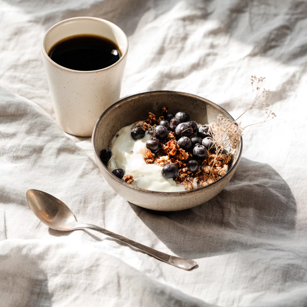 Served low calorie high protein breakfast with fruit