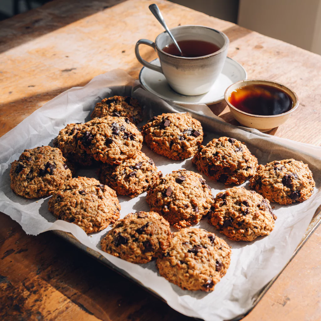 Low FODMAP banana oat cookies on tray