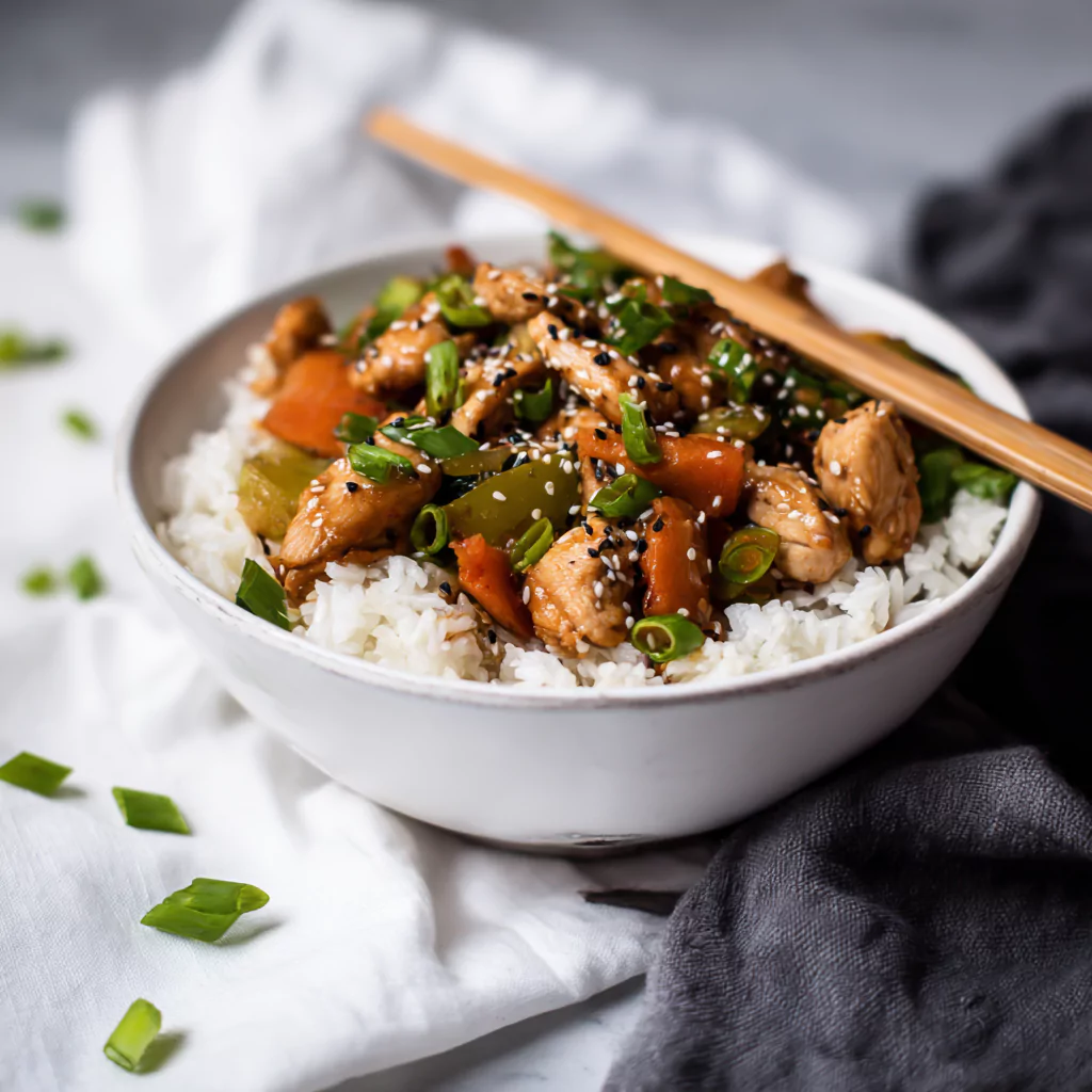Served low FODMAP chicken stir fry with rice