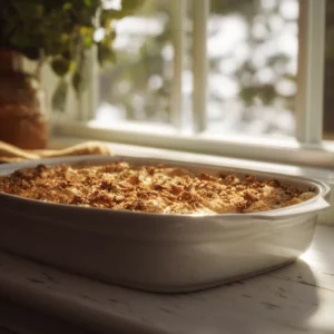 Neiman Marcus chicken casserole baked golden brown in white dish