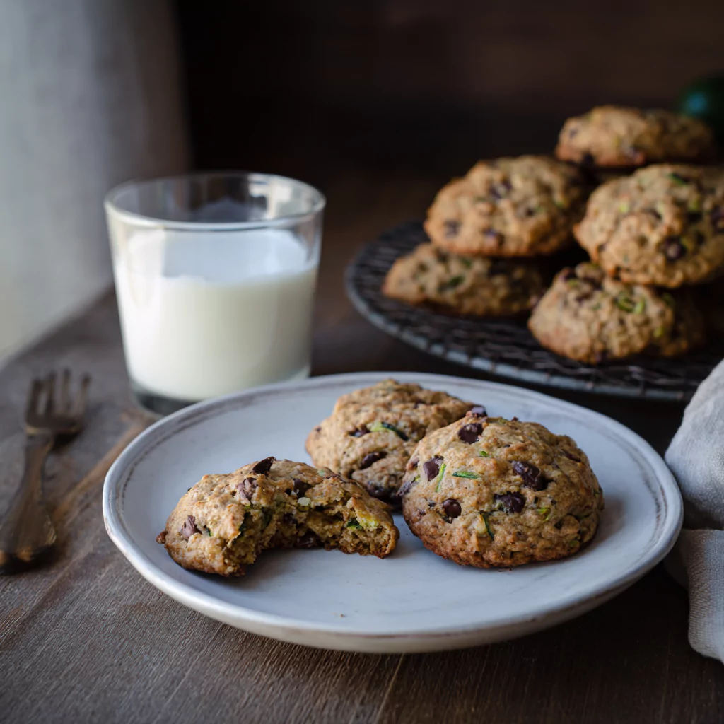Zucchini cookies served with milk