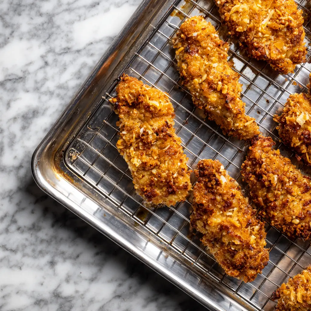 Crack Chicken Tenders baking on wire rack