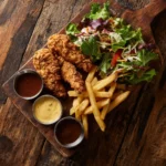 Crack Chicken Tenders served with fries and salad