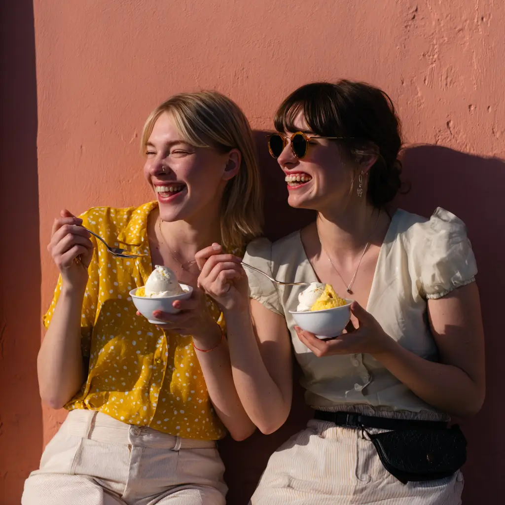 friends enjoying low fodmap ice cream outdoors