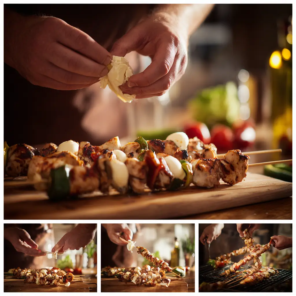 Step-by-step preparation of Garlic Mozzarella Chicken Skewers