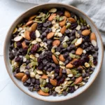 Overhead view of a large bowl of FODMAP friendly trail mix