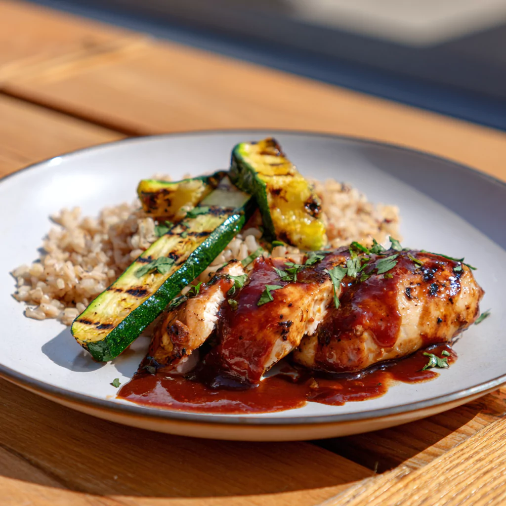 BBQ chicken served with low FODMAP BBQ sauce