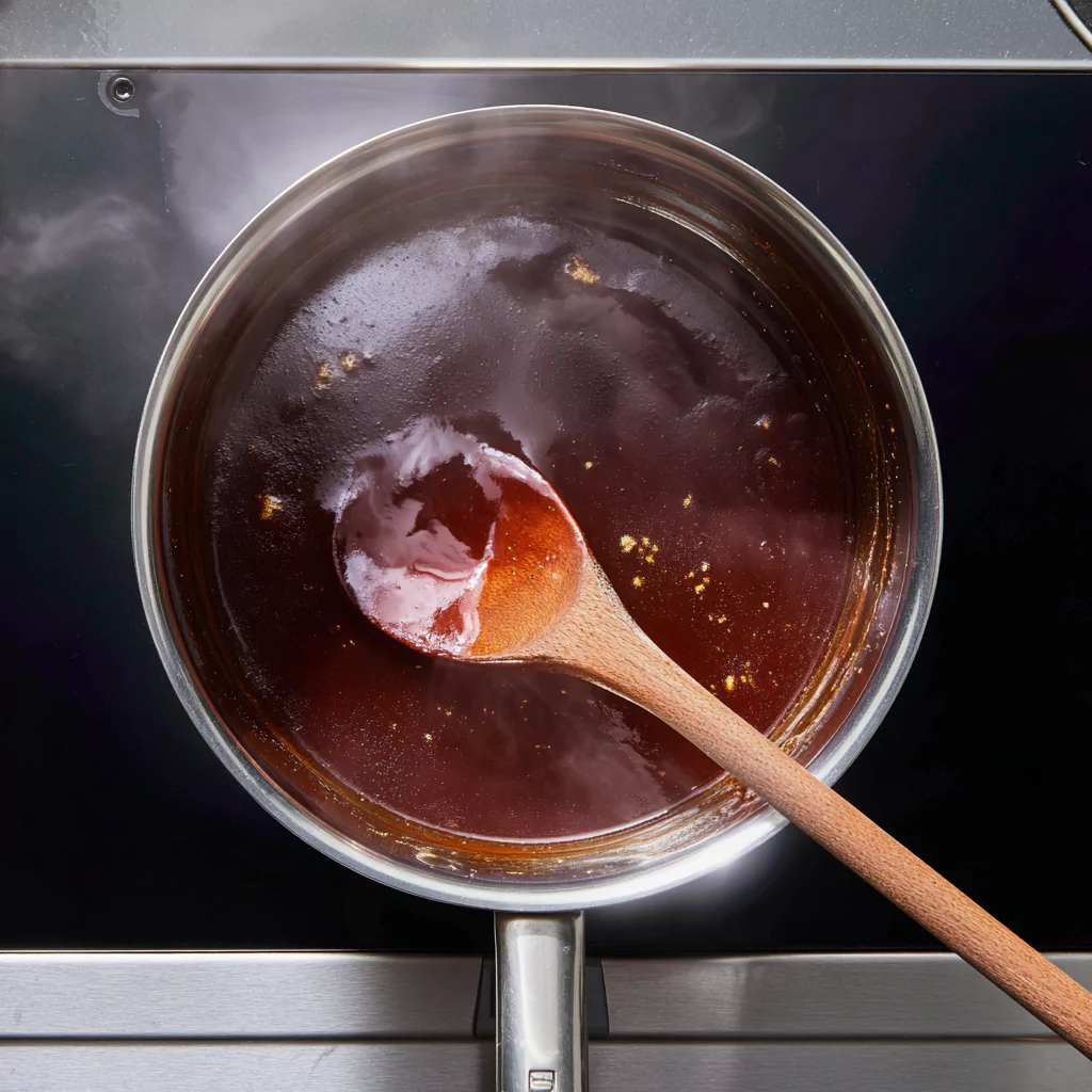 Low FODMAP BBQ sauce simmering on stove
