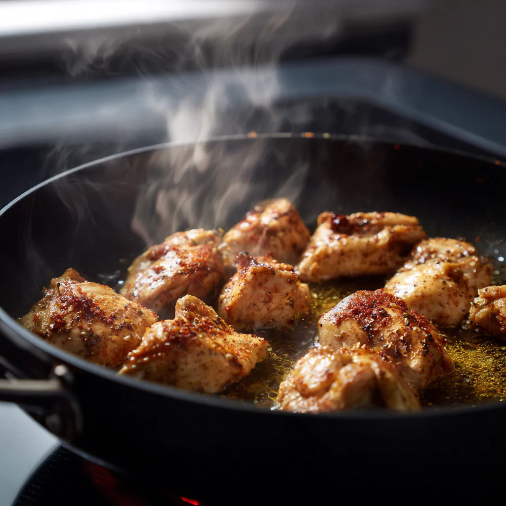 Cooking low FODMAP chipotle chicken in skillet