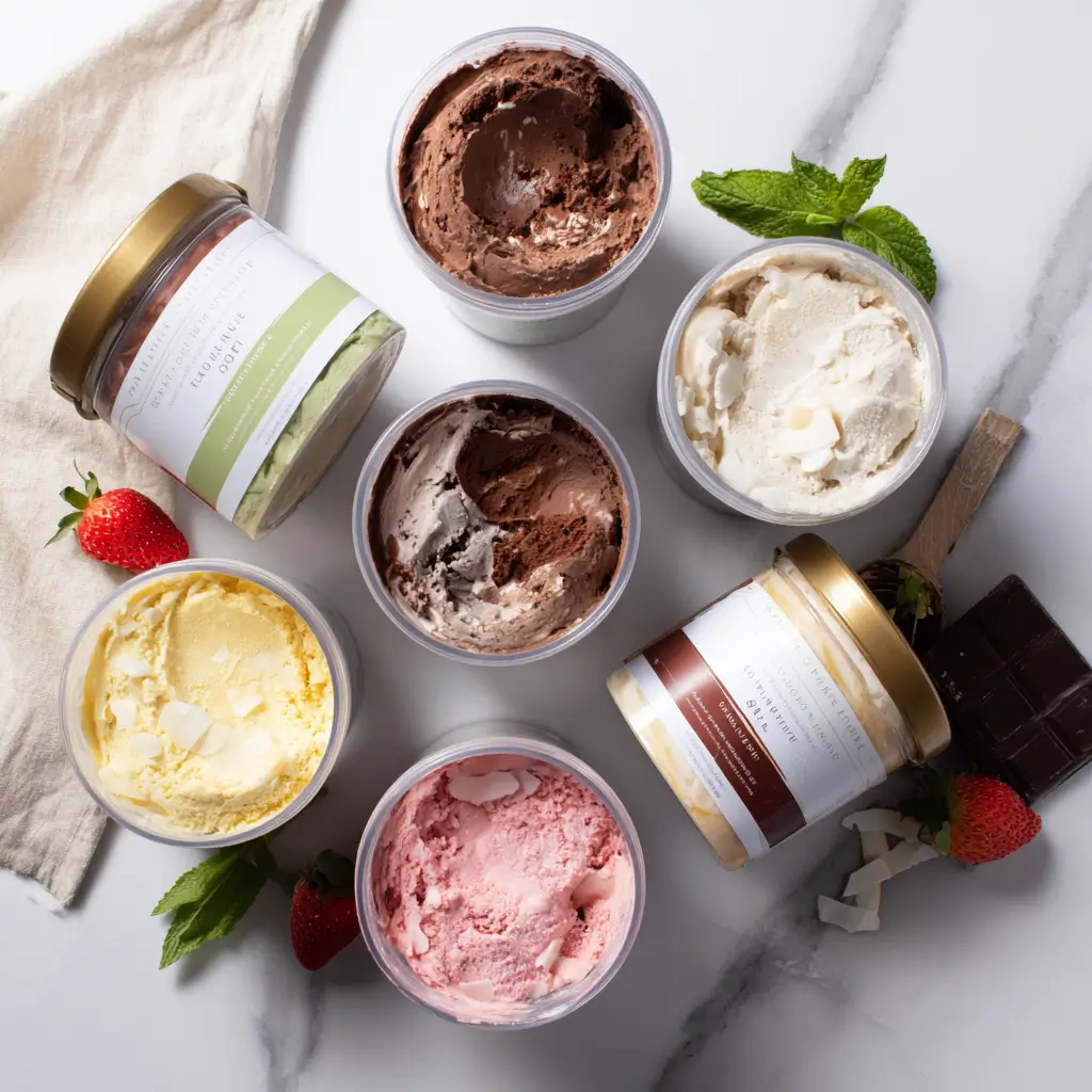 assorted low fodmap ice cream flavors vanilla chocolate strawberry coconut