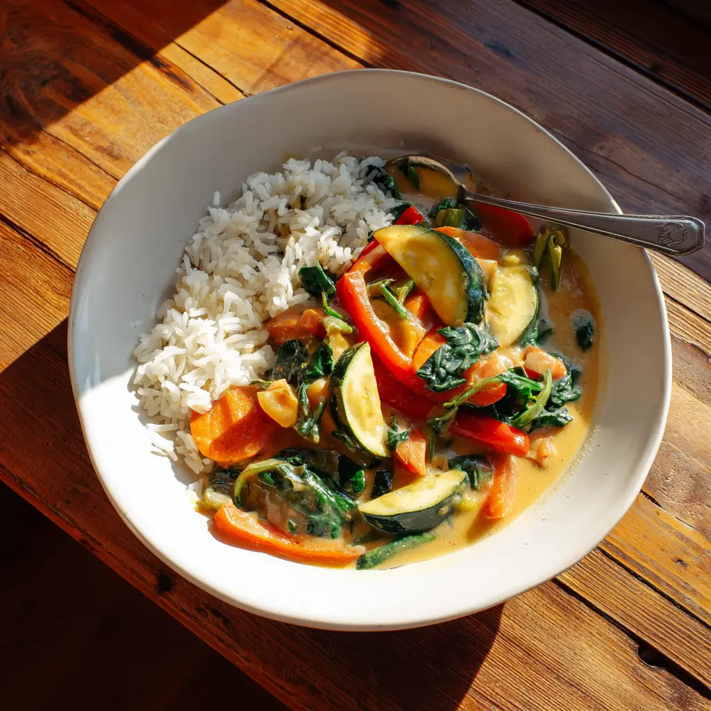Low FODMAP vegetable coconut curry slow cooker recipe
