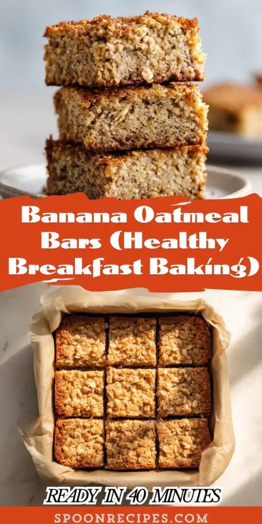 pan of banana oatmeal bars cut into squares, oat flecks and a few walnuts on top, parchment overhang visible.