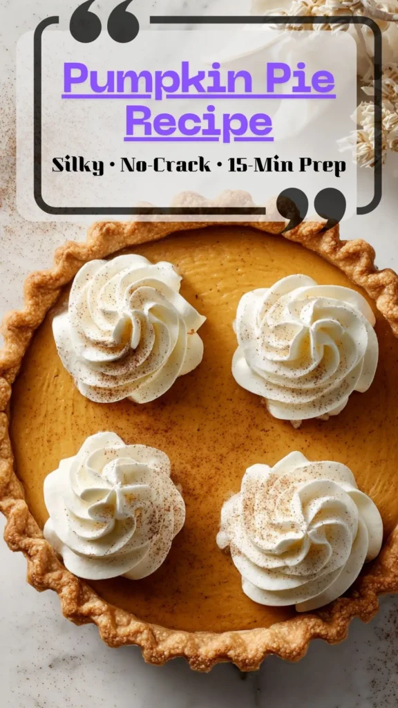 Overhead pumpkin pie with crisp crust and cream rosettes—classic Thanksgiving Pie Recipes, Pumpkin Pie Desserts.