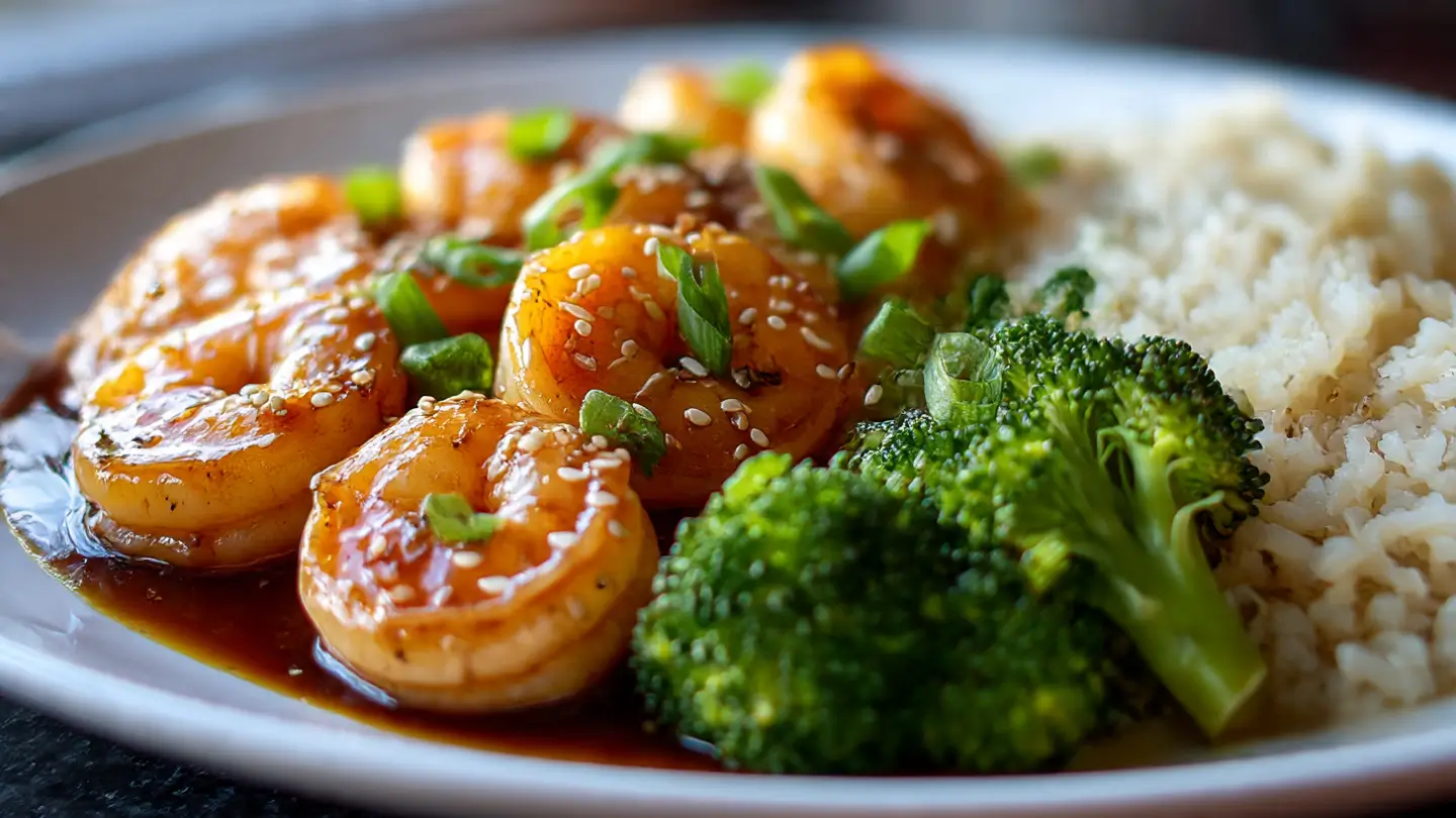 Delicious Honey Garlic Shrimp Bowl with rice and vegetables