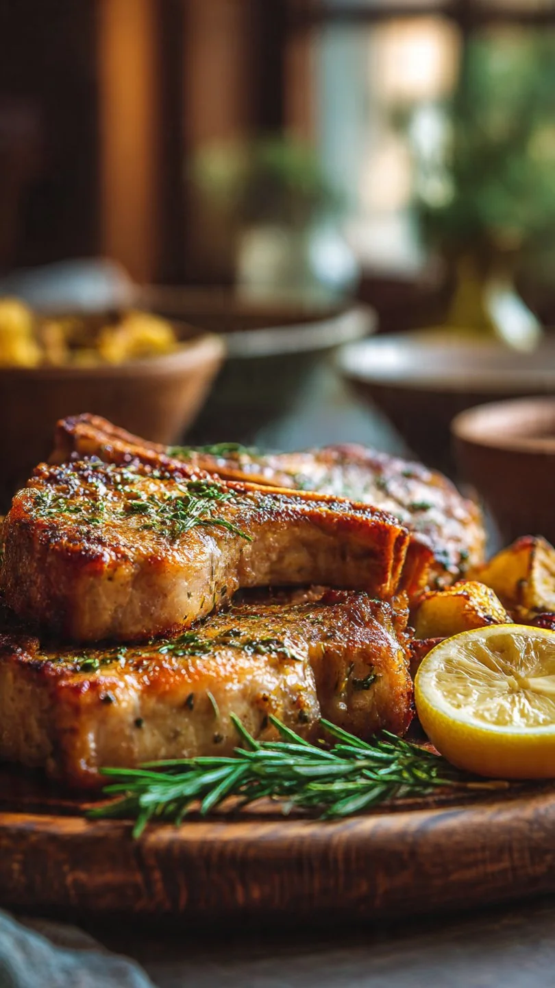 Authentic Sicilian pork chops served with herbs and spices