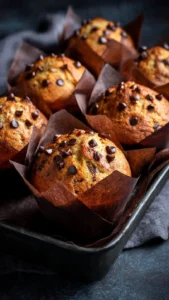 Freshly baked banana chocolate chip muffins on a cooling rack