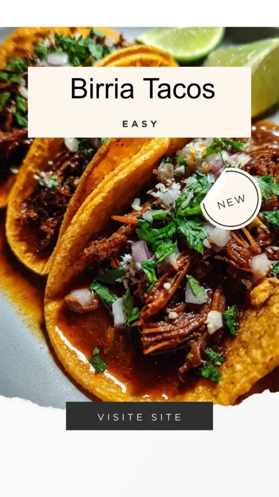 Delicious Birria Tacos served with consommé and garnished with onions and cilantro.