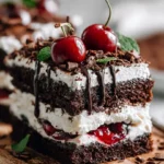 Delicious Black Forest Ice Cream Cake with chocolate layers and cherries on top
