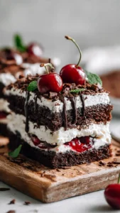 Delicious Black Forest Ice Cream Cake with chocolate layers and cherries on top