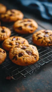 Plate of chewy gooey sourdough chocolate chip cookies fresh out of the oven