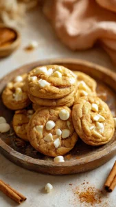 Chewy maple cinnamon cookies with chunks of white chocolate