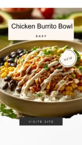 Delicious Chicken Burrito Bowl garnished with fresh ingredients