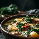 Bowl of homemade Copycat Zuppa Toscana with vegetables and sausage