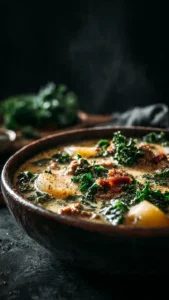 Bowl of homemade Copycat Zuppa Toscana with vegetables and sausage