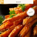 Crispy oven-baked sweet potato fries on a plate with spices